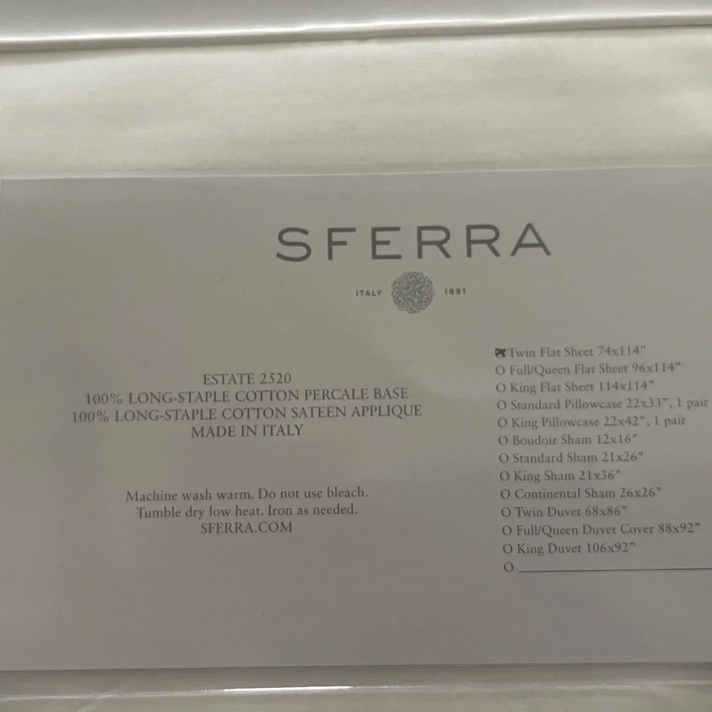SFERRA Estate White/Poolside Twin Flat Sheet with Blue Trim New In Package